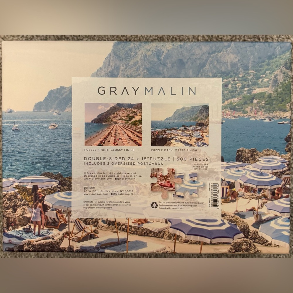 Galison, Gray Malin "Italy" 500 Piece Double-Sided Puzzle - Picture 2 of 2